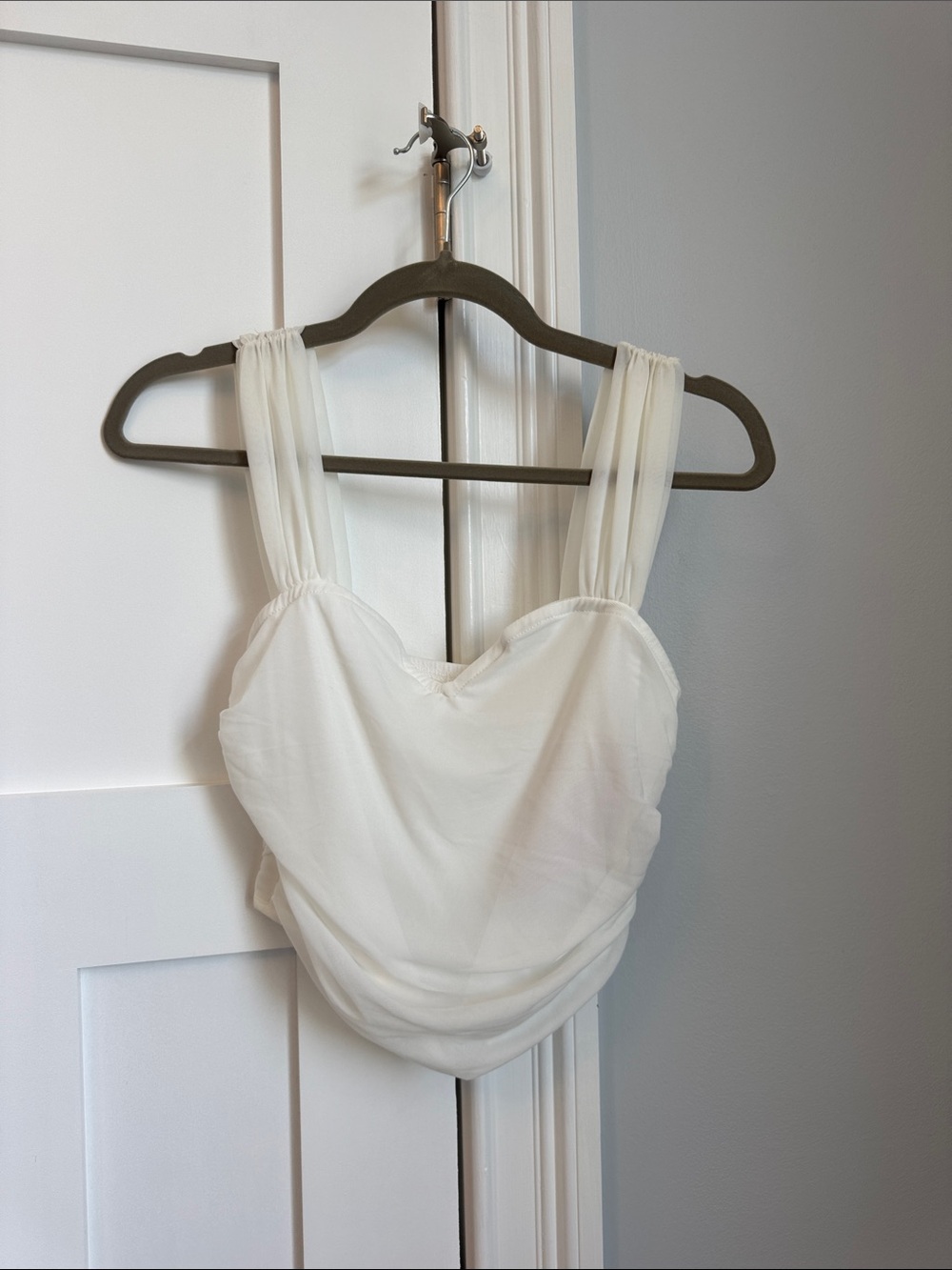 White Draped Sweetheart Neck Bustier Top